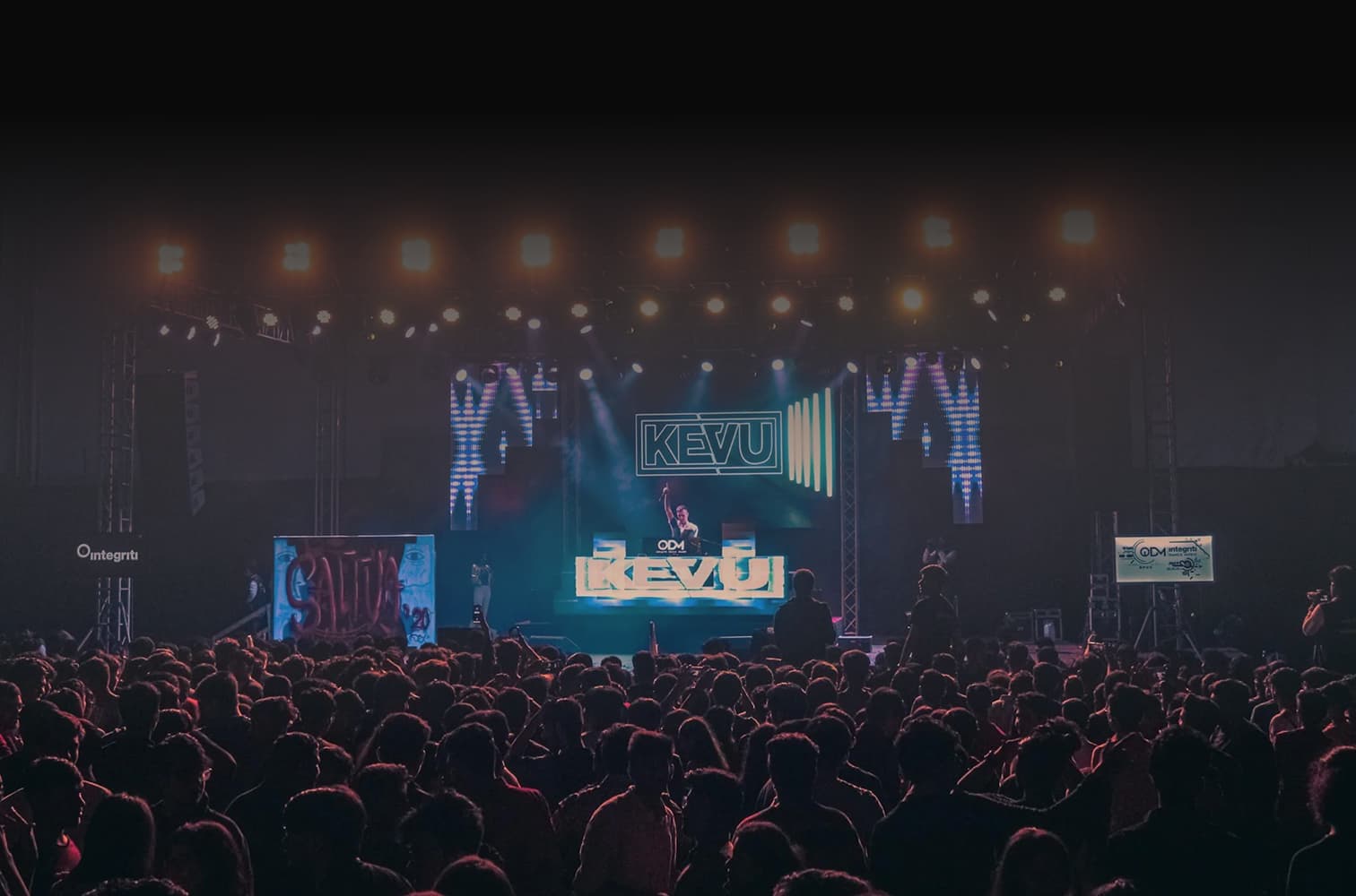 Concert crowd at night with stage lights